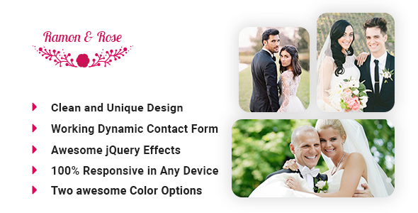 Roman & Rose Wedding event Awesome HTML5 template