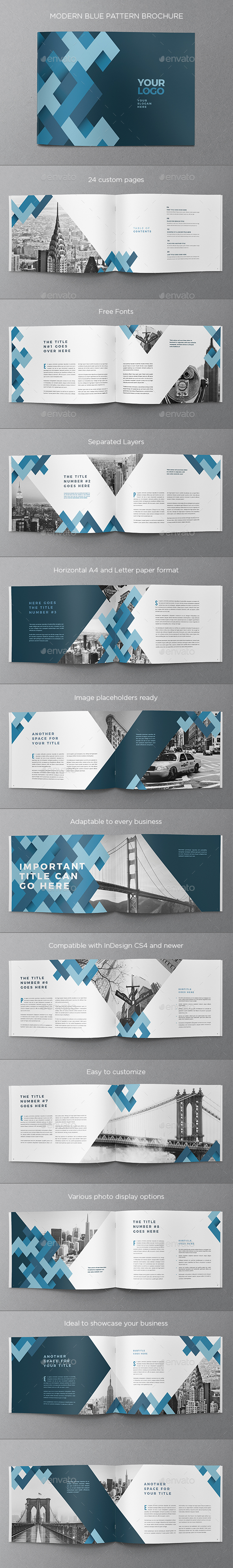 Modern Blue Pattern Brochure - Brochures Print Templates