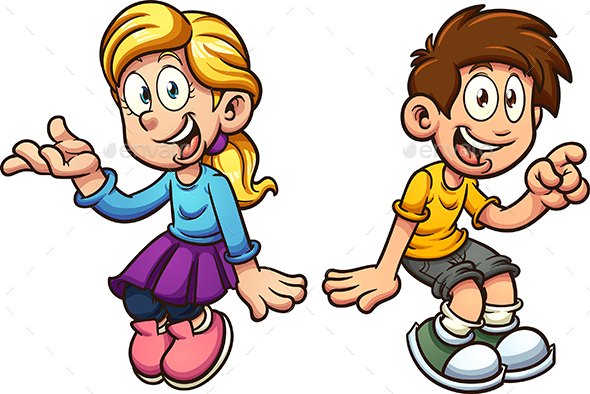 Boy and Girl Sitting - People Characters