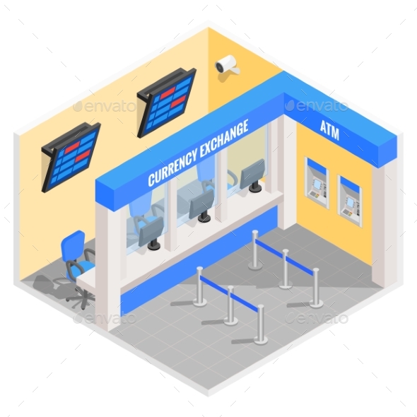Currency Exchange Office in Isometric Style Design - Industries Business
