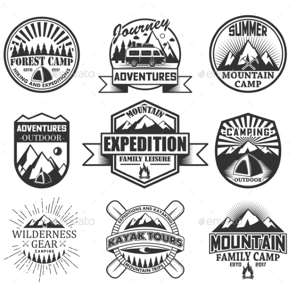 Vector Set of Camping Objects Isolated on White - Decorative Symbols Decorative