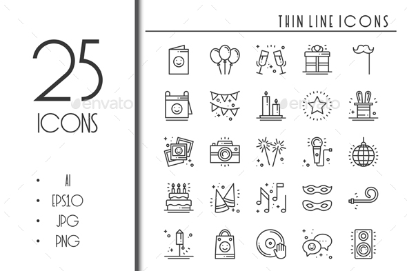 25 Birthday Party Celebration icons - Objects Icons