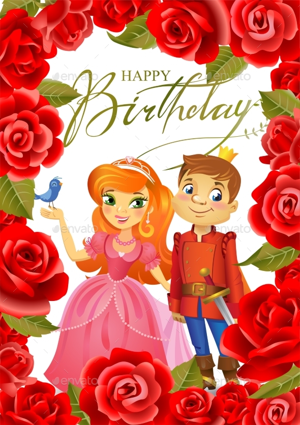 Happy Birthday, Princess and Prince, Greeting Card - People Characters