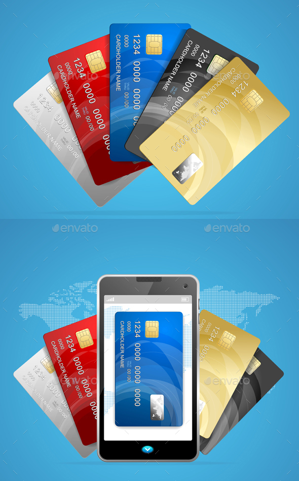 Concept of Phone Pay with Credit Plastic Card. Vector - Conceptual Vectors