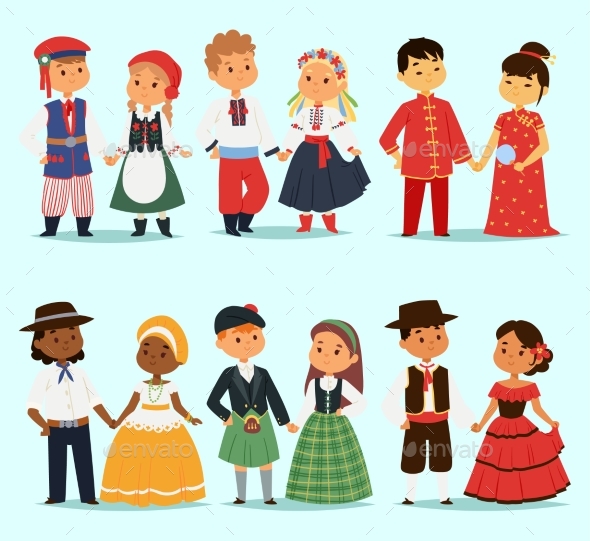 Traditional Kids Couples Character of World Dress - People Characters
