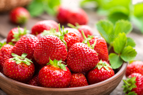 Fresh juicy strawberries with leaves. Strawberry. Stock Photo by sea_wave