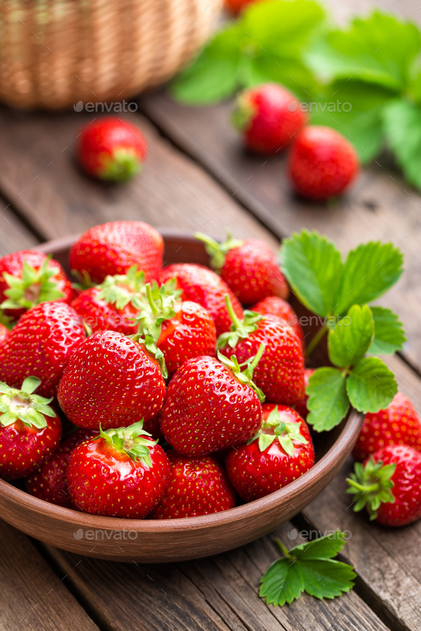 Fresh juicy strawberries with leaves. Strawberry. Stock Photo by sea_wave