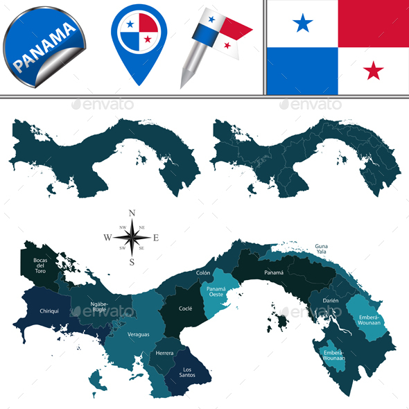 Map of Panama with Named Provinces and Comarcas - Travel Conceptual