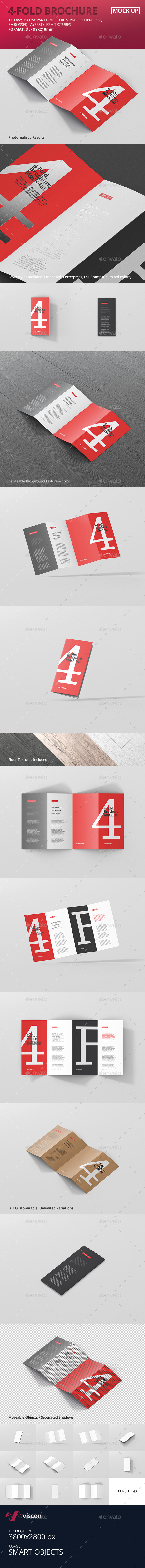 4-Fold Brochure Mockup - DL 99x210mm - Brochures Print