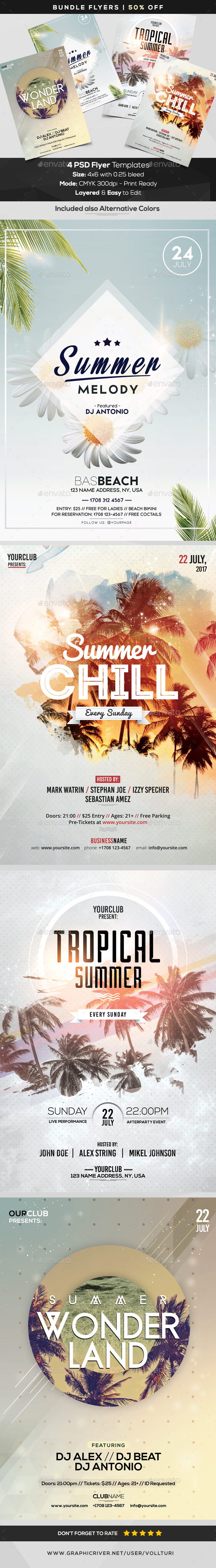 Summer Bundle - 4 PSD Flyer Templates - Flyers Print Templates