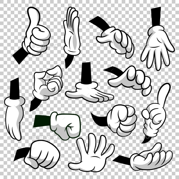 Cartoon Hands with Gloves Icon Set Isolated - People Characters