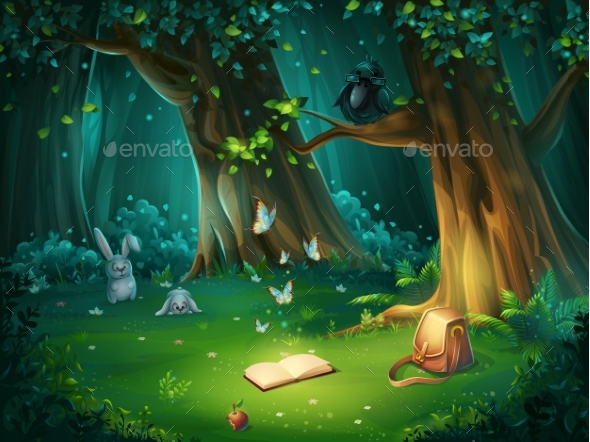 Vector Illustration of Forest Glade - Flowers & Plants Nature