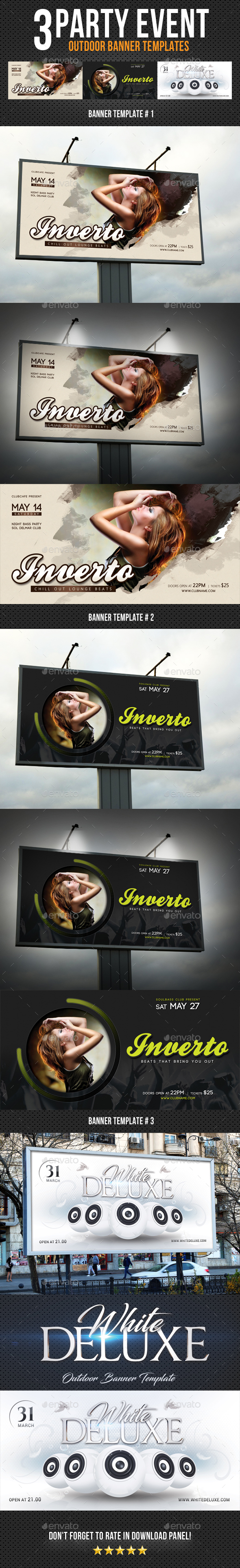 3 Party Event Music Outdoor Banner Bundle 2 - Signage Print Templates