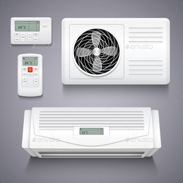 Air Conditioner Isolated Realistic Vector - Man-made Objects Objects