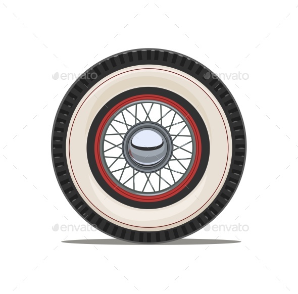 Vintage Car Wheel with Spoke Vector Illustration - Man-made Objects Objects