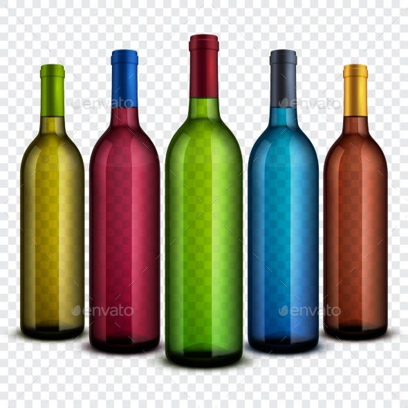 Realistic Transparent Glass Wine Bottles Isolated - Man-made Objects Objects