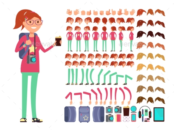 Cartoon Girl Teenager in Casual Clothes - People Characters