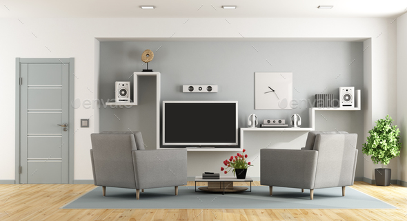 Modern living room with tv - Stock Photo - Images
