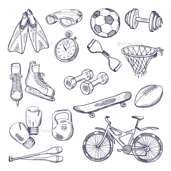 Vector Doodle Set of Sport Equipment - Man-made Objects Objects