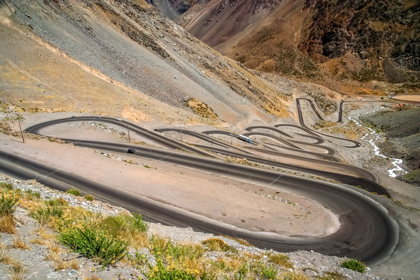 Switchbacks in chilean Andes - Stock Photo - Images