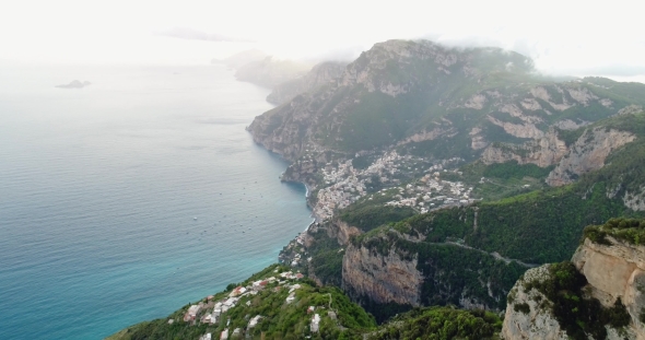 Flight in Mountains Above Amalfi Coast in Italy