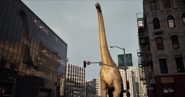 Brachiosaurus Sauropod Walks Down a New York Street