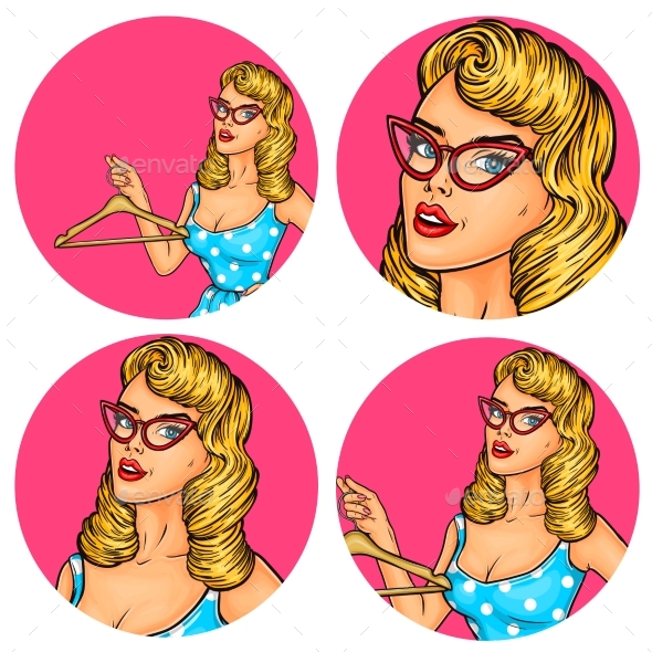 Set of Women Pop Art - People Characters