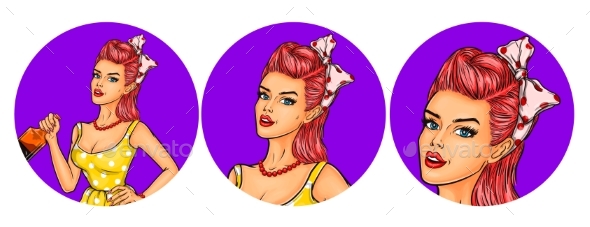 Set of Women Pop Art - People Characters