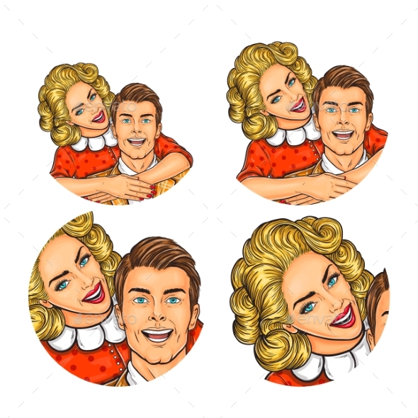 Set of Couple Pop Art Illustrations - People Characters