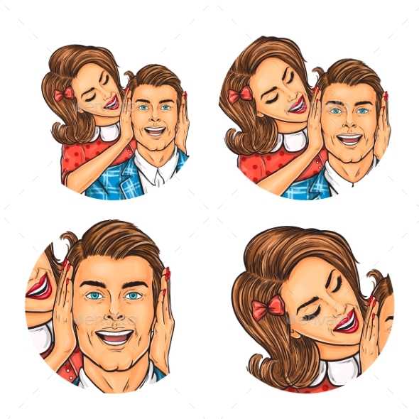 Set of Couple Pop Art Illustrations - People Characters