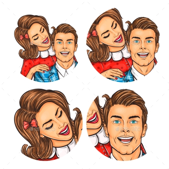 Set of Couple Pop Art Illustrations - People Characters