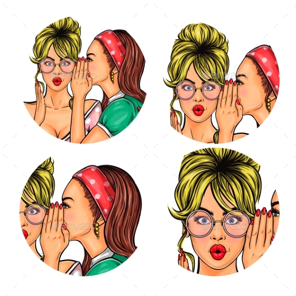 Set of Women Pop Art Illustrations - People Characters