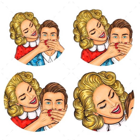 Set of Couple Pop Art Illustrations - People Characters