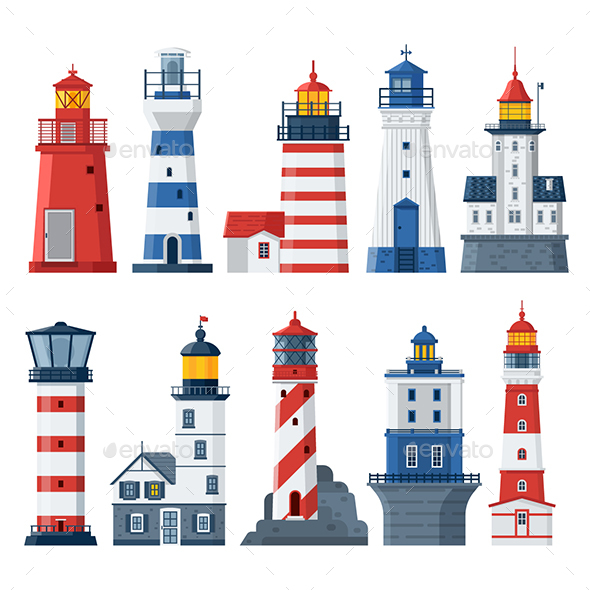 Flat Lighthouses and Sea Guide Lights - Buildings Objects
