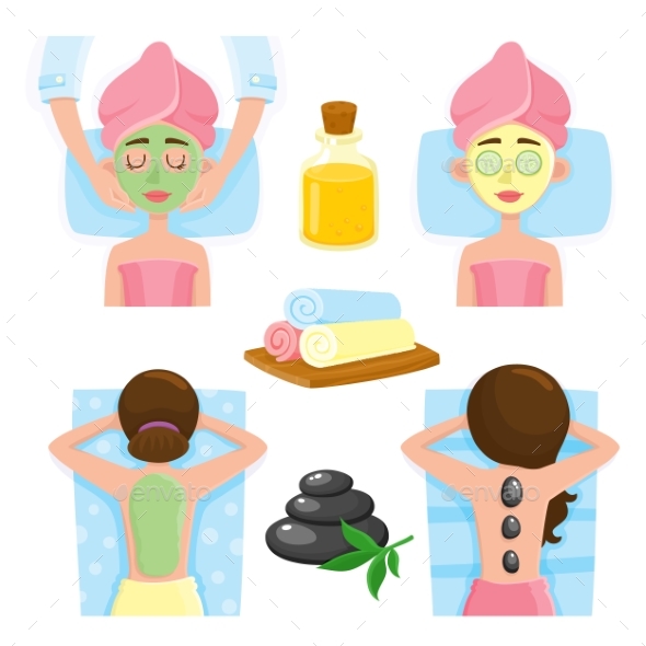 Spa Salon Precedures and Accessories, Mask - Objects Vectors