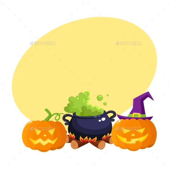 Hallowing Pumpkin Lanterns, Black Iron Caldron - Animals Characters