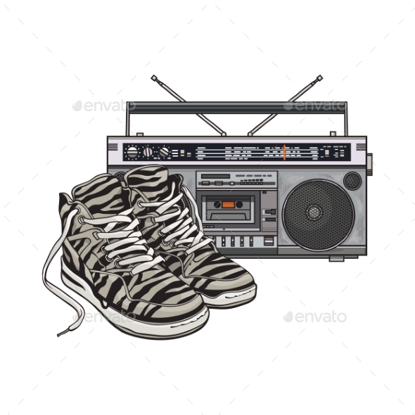 Retro Style Attributes - Zebra Sneakers, Sport - Man-made Objects Objects