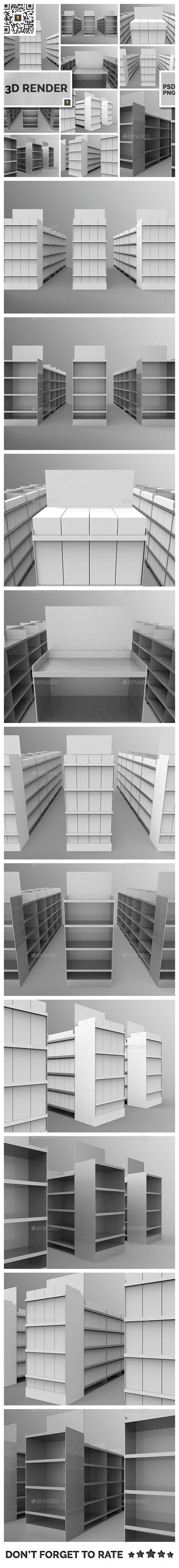 Aisle with Gondola Store 3D Render - Objects 3D Renders