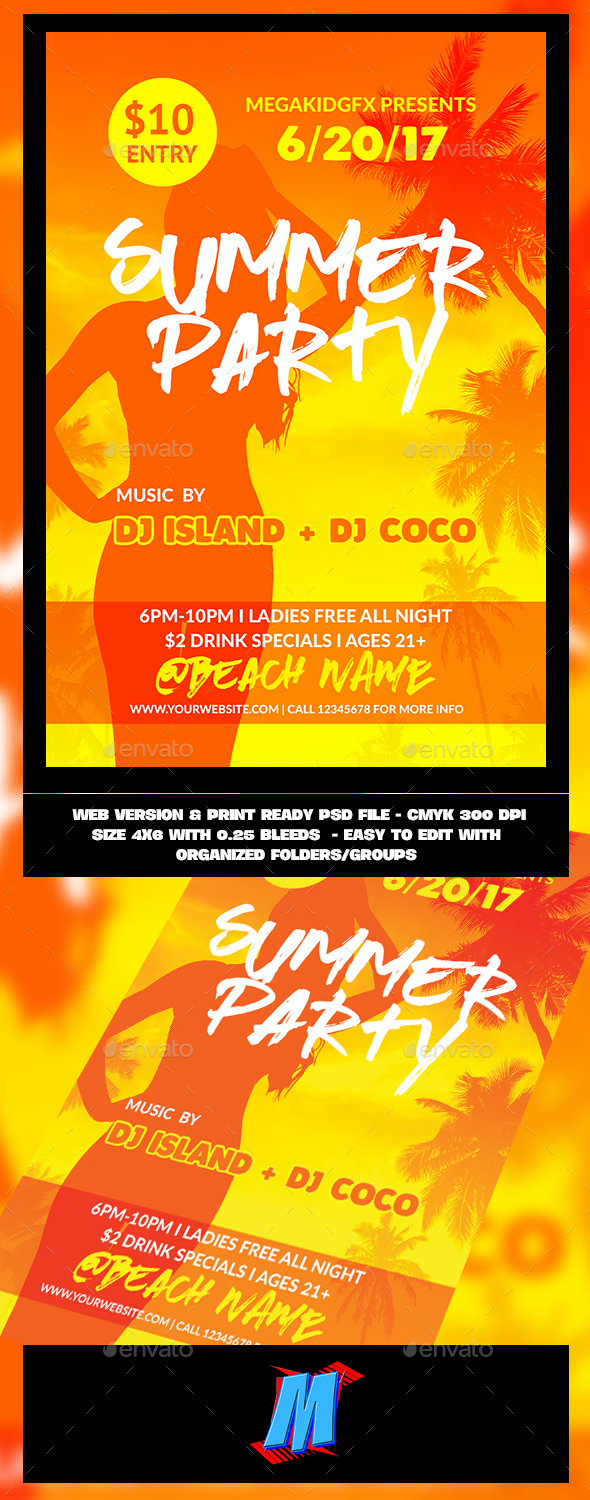 Summer Party Flyer Template - Clubs & Parties Events
