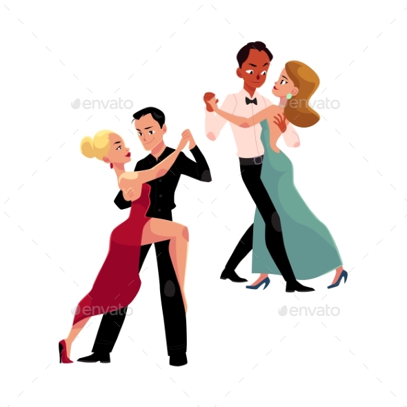 Couples of Professional Ballroom Dancers Dancing - People Characters
