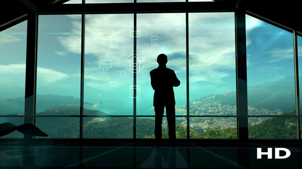 Silhouette Of Man And IOT Infographics alt