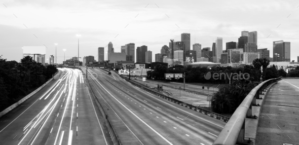 Road Seem to Converge Downtown City Skyline Houston Texas - Stock Photo - Images