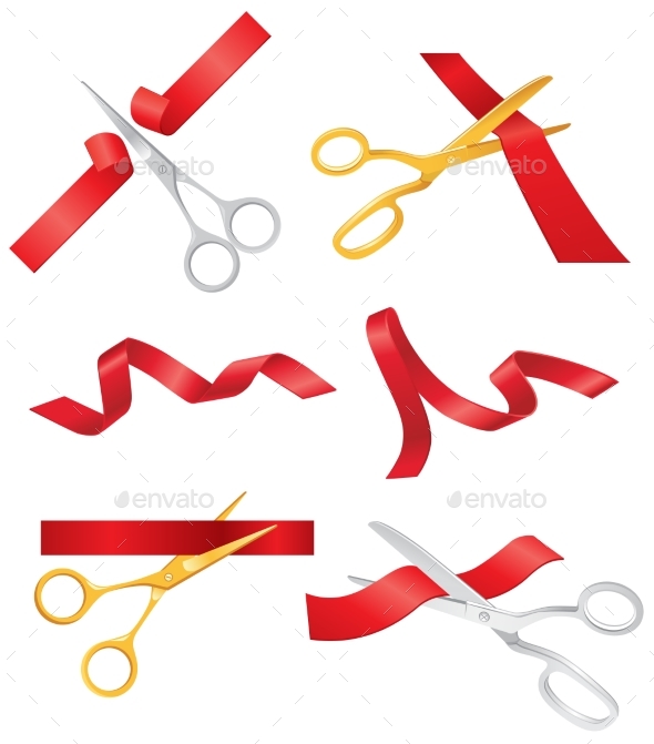 Ribbon and Scissors Vector Set of Objects - Man-made Objects Objects