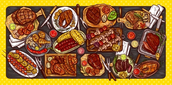 Culinary Banner with Barbecue - Food Objects