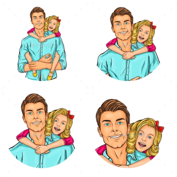 Dad and Daughter Pop Art Round - People Characters