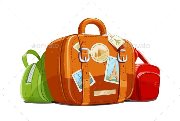 Suitcase and Bag for Travel with Stickers - Travel Conceptual