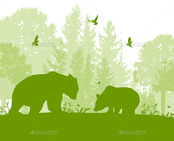 Landscape with Two Bears - Animals Characters