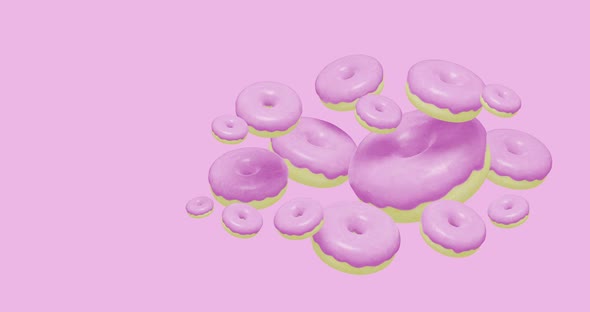 Minimal motion design. 3d creative pink donuts in pink abstract space. 