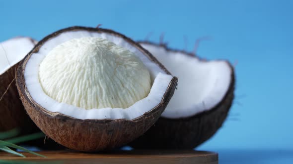 Slice of Fresh Coconut on a Table Cloth alt