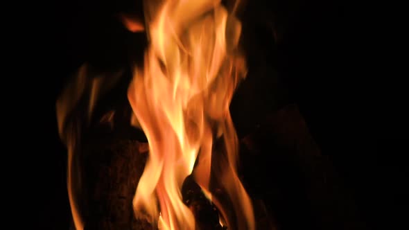 Burning Fire In The Fireplace. Wood And Embers In The Fireplace alt
